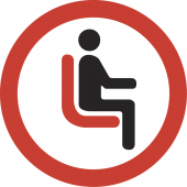 The icon represents a person sitting on a seat, contained within a circle. It uses a red and black colour scheme.