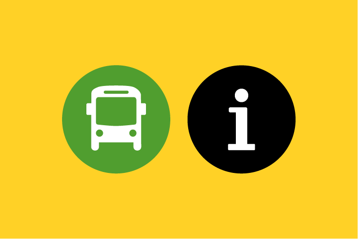 Green bus icon and black information icon on yellow background